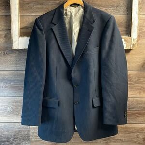 Johnny Carson Navy Blue Pinstriped Suit Jacket, Men’s 43R
